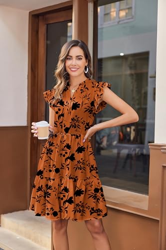 Image of HOTOUCH Women Printed Dress for Summer Short Ruffle Sleeve Dress Tiered Mini Dress with Pockets