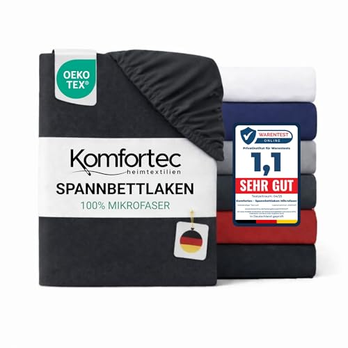 Komfortec Mikrofaser Spannbettlaken 90x200 cm – Weiches Spannbetttuch mit Rundumgummi – Fitted Sheet für Matratzen bis 30 cm – Anthrazit – Oeko-Tex – Pflegeleicht & Hautfreundlich – 90g/m²