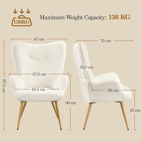 Yaheetech Armchair, Sherpa Fuzzy Tub Chair with High Back, Lounge Chair for Living Room, Bedroom, Study, Ivory - Image 2