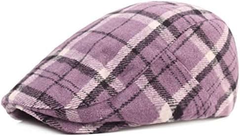 Plaid Newsboy Hats for Men Women Tweed Flat Cap Hat Adjustable Vintage Ivy Caps Gatsby Hat Driving Hunting (Purple Plaid)