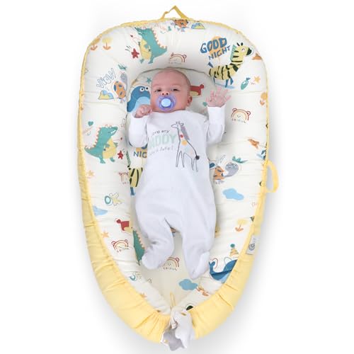Image of XPIY Baby Lounger, Baby Lounger for Newborn 0-24 Months, Breathable & Soft Baby Nest Cover for Baby Girls & Boys, Infant Essentials Gifts, Portable Baby Floor Seat for Home and Travel (yellow animals)