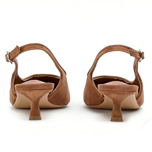 Image of KysBloes Pointed Toe Slingback Kitten Heels for Women Low Heel Pointed Toe Pumps Formal Dress Shoes Sling Back Heels