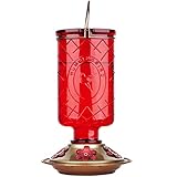 BOLITE Hummingbird Feeder, Glass Hummingbird Feeders for Outdoors Hanging, Five Feeding Ports, 22 Ounces, Red Bottle