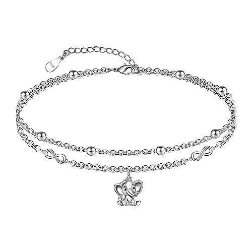 Image of CHIC & ARTSY 925 Sterling Silver Ankle Bracelets for Women, Adjustable Layered Foot Chains with Nature & Symbol Charms, Lightweight Comfort Fit Boho Beach Everyday Jewelry