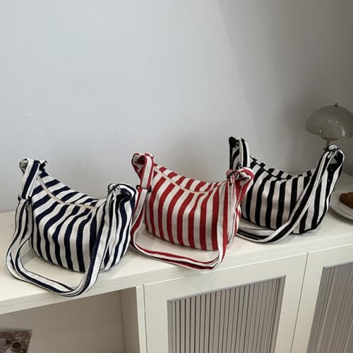 Striped Canvas Shoulder Bag for Women Large Capacity Casual Crossbody Bags Satchel Purse for Work and Everyday Use4