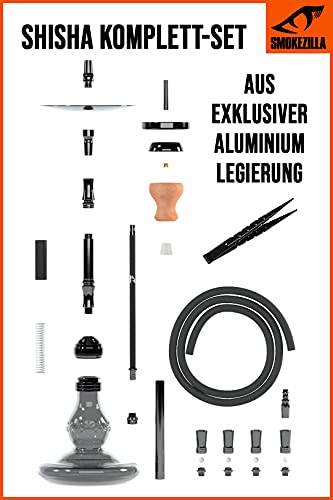 Smokezilla® IRYS Shisha Edelstahl 66 cm I Wasserpfeife Komplettset mit Kaminkopf Kaminaufsatz Kopfsieb Kohlezange I… – Bild 3