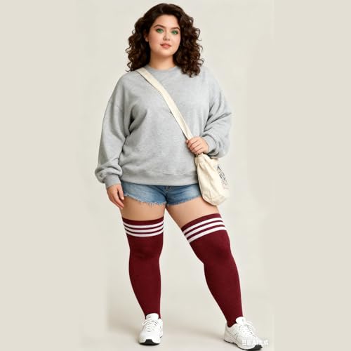 Image of YELAIVP Plus Size Thigh High Socks Extra Large Stripe Over Knee High Stockings for Women