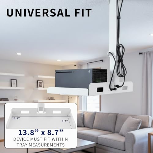 Image of VIVO Universal Ceiling Extending Projector Tray Mount, Height Adjustable Projection, No Hole Installation, Hidden Cable Routing, White, MOUNT-VP08W