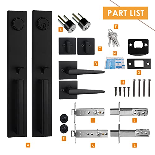 Newbang Matte Black Double Door Handle Set,(Keyed And Dummy Set),Mdhst2016Db-Set-Br-1 #TOP4