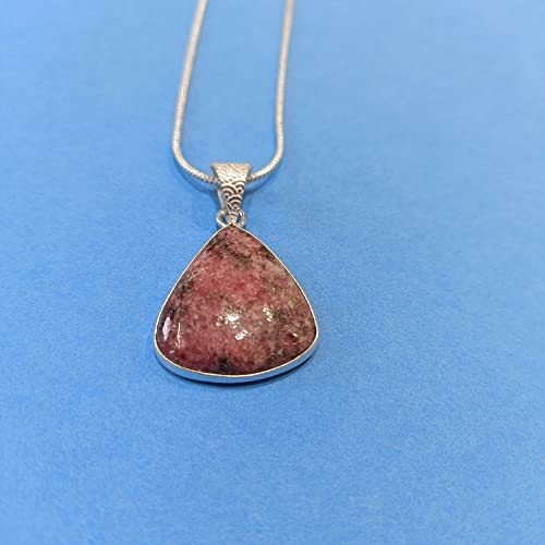 925 Sterling Silver Natural Trillion Rhodonite Gemstone Pendant With Chain Jewelry4