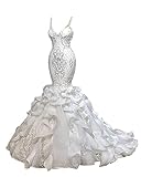 haixiangdress Mermaid Sequin Beaded Organza Prom Evening Dresses Women's Pageant Formal Ball Gown Shower Party Dress, 6