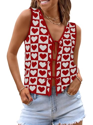 Image of COCCKO Womens Summer Tops Vacation Beach Outfits Cute Tie Front Crochet Vest Knit Sleeveless Sweaters
