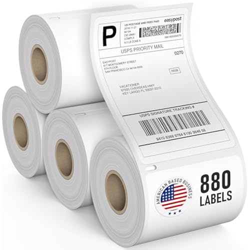 Dasher Products Thermal Shipping Labels Compatible with Dymo LabelWriter 4XL 1744907 4x6 Internet Postage Labels, Water Resistant, Strong Adhesive, Perforated, 220 per Roll, NOT for 5XL (4 Pack)