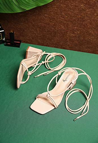 Vivianly Women'S Lace Up Chunky Heel Sandals Strappy Straps Ankle Wrap Heels thumb #2