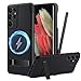for Galaxy S21 Ultra Case with S Pen Holder, Strong Magnetic Compatible with MagSafe, Adjustable Metal Kickstand, Liquid Silicone Phone Cover with Stylus Slot for Samsung Galaxy S21 Ultra (Black)