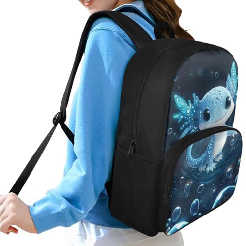 Axolotl Backpack for School Lightweight 15 Inch Bookbag for Girls with Lunch Box Portable Cute Insulated Lunch Bag Small Kids Casual Daycare Bags 4 in 12