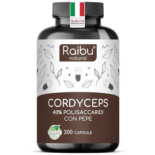 Cordyceps Sinensis - 21000 mg di Cordyceps per dose giornaliera (Estratto 10:1) - 40% di Polisaccaridi Bioattivi - 200 Capsule - Alto Dosaggio, Vegano & Senza additivi - Prodotte da Raibu