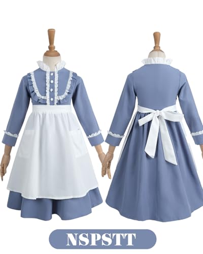 Disfraz colonial infantil niña vestido con delantal y cofia miniatura 2