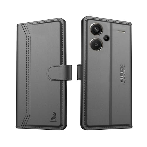 Image of AIBEX Compatible for Redmi 13 Pro Plus 5G Flip Cover Leather Finish | Inside TPU with Card Pockets | Wallet Stand | Complete Protection Flip Case - Black