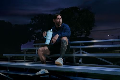Image of STANLEY x Messi Quencher ProTour Flip Straw Tumbler with Leakproof Lid, 40 oz | Built-in Straw and Handle | Cup Holder Compatible for Travel | Insulated Stainless Steel | BPA-Free | Messi Striker Blue