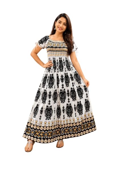 pyc Collection Women's Rayon Cotton Ethnic Block Print Long Dress-picture-36