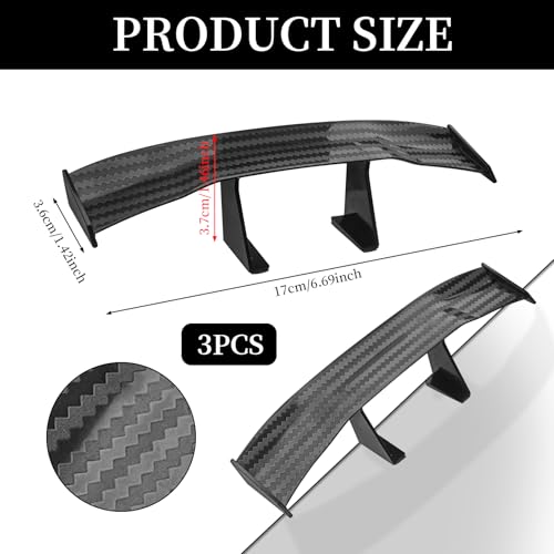 XNJIHWA 3 Pcs Universal Auto Mini Spoiler Flügel Ohne Perforation Fahrzeug Stabilität Schwanz Mini Auto Kohlefaser Textur Dekoration 6.7inch (Schwarz)