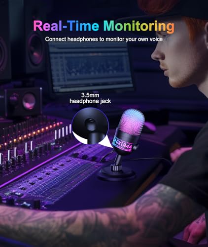 Image of USB Condenser Microphone for PC, RGB Gaming Mic with Plug & Play, Cardioid Pickup, Real-Time Monitoring, Tap-to-Mute, Gain Control for Streaming, Podcast, Recording on PC, Mac