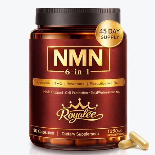 Royalee NMN NAD Supplement 1250mg - Enhanced with Resveratrol, Pterostilbene, Quercetin & TMG | NAD+ Support & Optimizer for Cellular Energy, Anti-Aging & DNA Repair - 90 Capsules