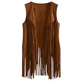 Chaleco Chaqueta Mujer SHOBDW Liquidación Venta Abrigos Mujer Invierno Rebajas Cárdigan Sin Mangas con Borlas étnicas Sin Mangas con Flecos Talla Grande 6 Colores 6 Tamaños(Caqui,M)