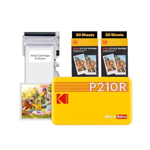 KODAK Mini 2 Retro 4PASS Portable Photo Printer (2.1x3.4 inches) Initial 8 Sheets + 60 Sheets Bundle, Yellow