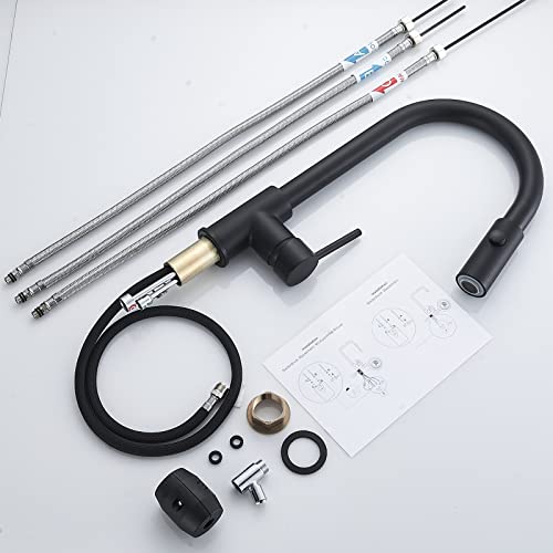 Vketo Niederdruck Armatur Küche Niederdruckarmatur Wasserhahn küchenarmatur Niederdruck mit brause Ausziehbar Schwarz - Image 8