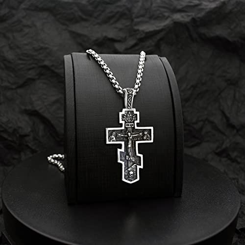 KOMI 316L Stainless Steel Necklace Jesus Crucifix Cross Necklace For Men Celtic Orthodox Cross Necklace Virgin Mary Pendant Necklace Viking Rune Chain Necklace Religious Christian Jewelry Gifts For Men3