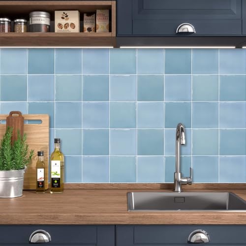 Azulejos Adhesivos Cocina Azul Verde Baldosas Adhesivas Pared Vinilo Cocina Muebles Decorativos Panel Revestimiento Ducha Impermeables Vinilos Baño Azulejos 30x30 cm/10 Piezas