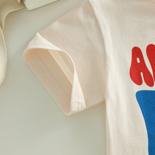 Image of Kids Toddler Girls 4th of July T-Shirt Coquette Bowknot Patriotic USA 250 American Flag Independence Day Top
