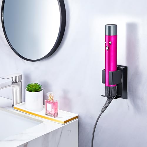 YAYINLI Hair Dryer Holder Wall Mounted, Hair Dryer and Straightener Holder, Hair Straightener Organiser, Adhesive Curling Iron Holder for Bathroom (Black) - Image 2