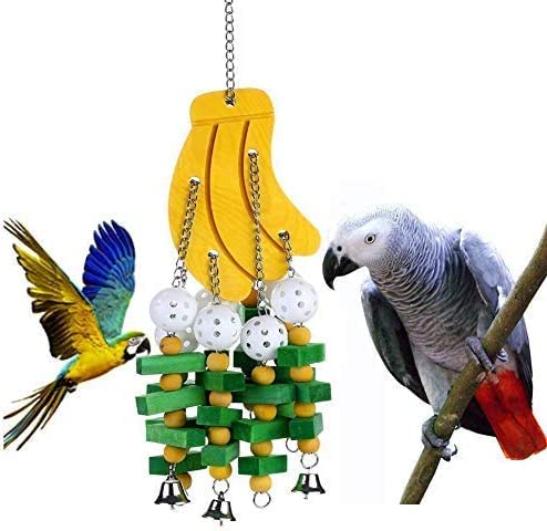 Large Bird Parrot Chewing Toys, Colorful Banana Shape Chew Wood Toy for Medium Large Bird and Parrot