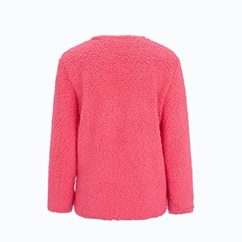 EMATOP Damen Fleecejacke Winter Teddy Mantel Warm Flauschig Jacke Dicke Gefüttert Plüschjacke Casual Langarm Wolljacke Kuschelig Einfarbig Winterjacke mit Taschen Teddyjacke Outdoor Wintermantel