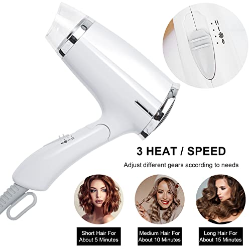 Compact Hair Dryer With Folding Handle, Professional Foldable Blow Dryer Negative Ions Travel Blow Hair Dryer Low Noise Long Cord #TOP5