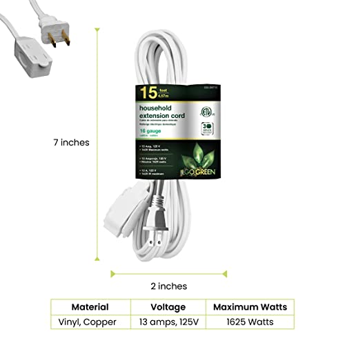 Gogreen Power (Gg-24715) 16/2 15' Household Extension Cord, 3 Outlets, White, 15 Ft #TOP1