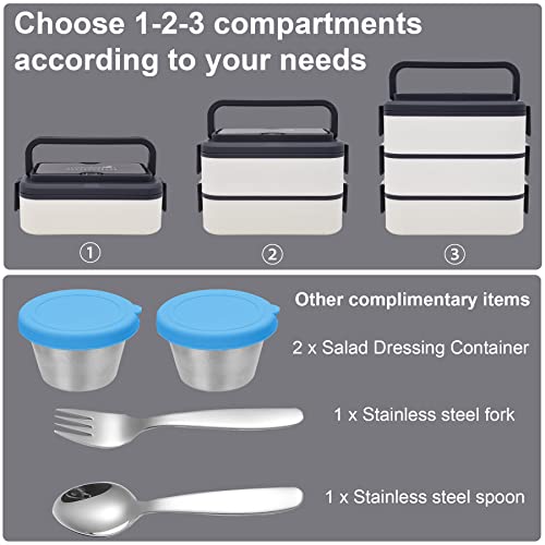 Jbgoyon® Bento Box Adult Lunch Box, 102Oz Large Capacit Stackable 3 Layers Lunch Containers With Dividers, Portable Handheld Design, Built-In Utensil Sets, And Sauce Cups (White) #TOP4