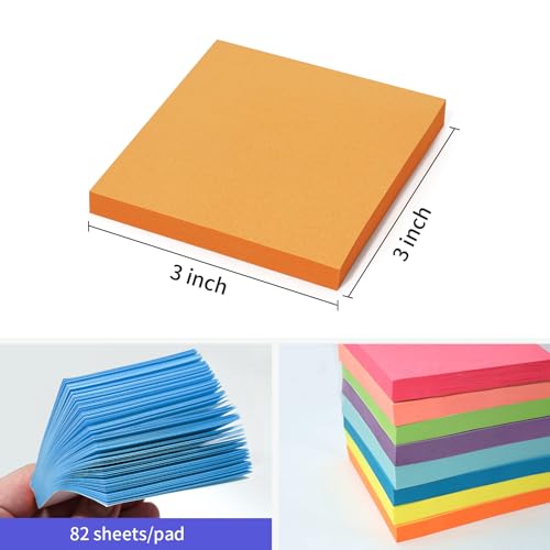 Sticky Notes 3x3 Inches 8 Pads Self-Stick Notes Pads Bright Colors Super Adhesive Sticky Notes Easy to Post for Office Home School Notebook 82 Sheets/pad image 6