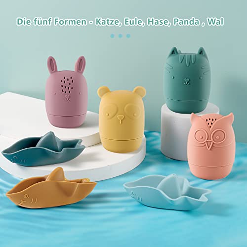 7er Set Badewannenspielzeug, Badespielzeug Baby Silikon Badetiere Badewanne Badewal Wasserspielzeug Spritztiere Weihnachten Geschenke für Babys Kleinkinder Unisex(Bunt)