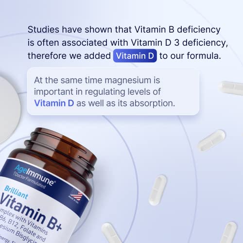 Ageimmune VITAMIN B COMPLEX 60 Capsules With Vitamins B6 20Mg D3 1000Iu Magnesium Bisglycinate 260Mg Methyl B12 1000Mcg And Folate As Methylfolate 600Mcg Dfe. Doctor Formulated Mthfr Support Supplement. thumb #3
