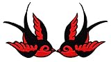 Aufnäher / Bügelbild, Motiv: Schwalben, Rockabilly, Biker, Tattoo, Vogel zum Aufbügeln oder Aufnähen, Schwarz / Rot