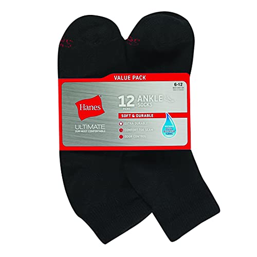 Hanes Men's FreshIQ Cool Comfort Reinforced Ankle Socks, 12-Pair Pack3