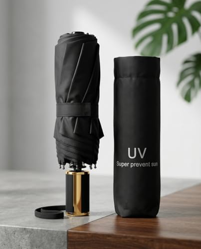 Image of UV Protection Compact Folding Umbrella for Men & Women || Windproof, Waterproof Travel Umbrella with Storage Case || Sun & Rain Protection || Lightweight Portable Umbrella
