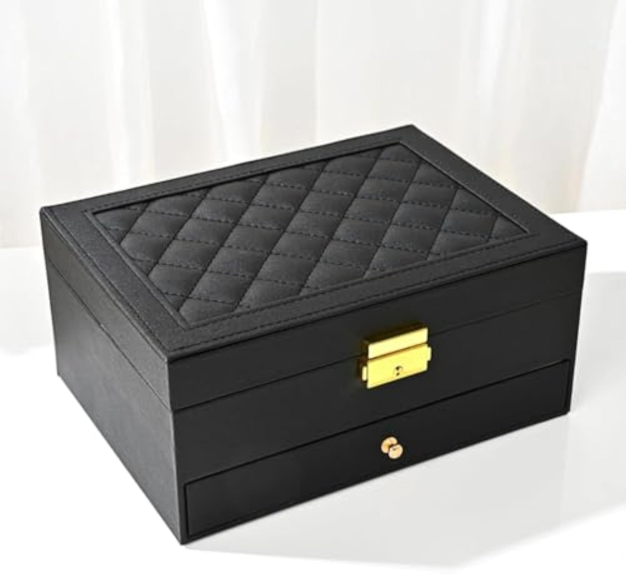 Mini Chex Pattern Jewelry and Cosmetic Organizer Box, Black