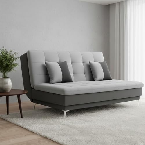 Image of SOCOZI Flexinest 3-Seater Sofa Cum Bed Set for Bedroom Set | Soft Velvet Suede Fabric | Modern Design | Plush Comfort Cushions for Living Room (Dark Grey-Light Grey)