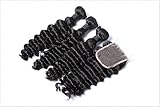 100% Indian Virgin Human Hair 1 Closure (4X4)+3 Bundles 10'-28' Deep Wave Natural Color Can be dyed 20'closure+20'22'24'weft