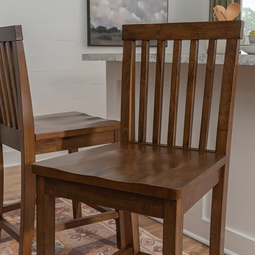 Butaco de madera de caucho con acabado en tinte nogal, altura de asiento 24 pulgadas, juego de 2 unidades miniatura 5
